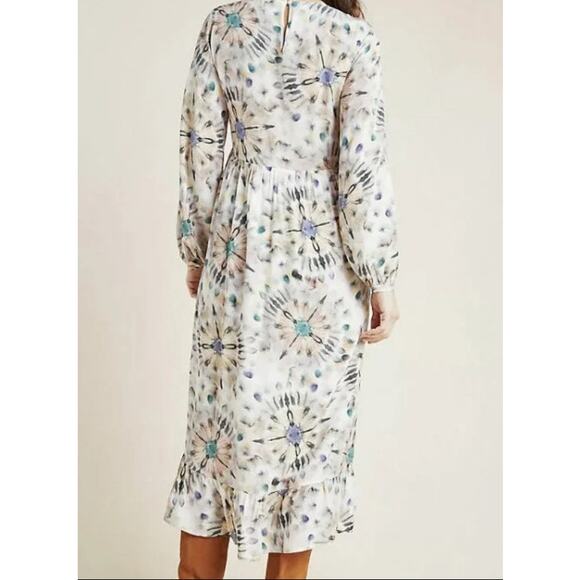 Anthropologie X Kachel Chiara Ruffle Long Sleeve Watercolor Midi Dress 6 (UK 10) - Picture 3 of 16